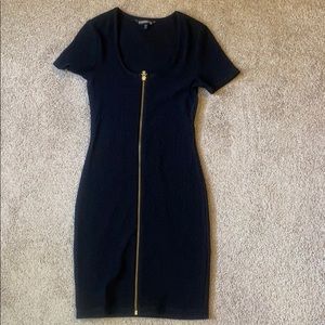 XS Black Ribbed Express Mini Dress w/Gold Zipper